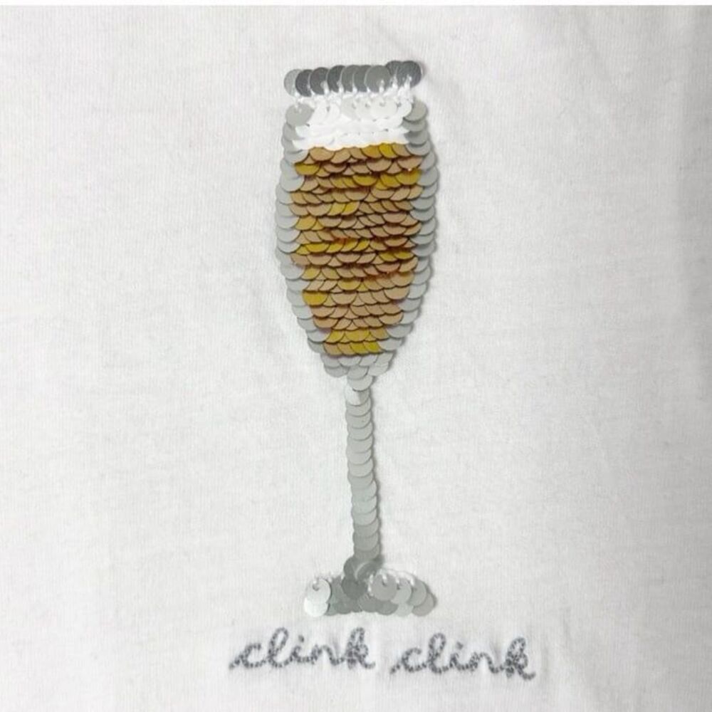 Abercrombie & Fitch Soft A&F White Reversible Sequin Wine Glass Tee Size Small - Picture 5 of 6